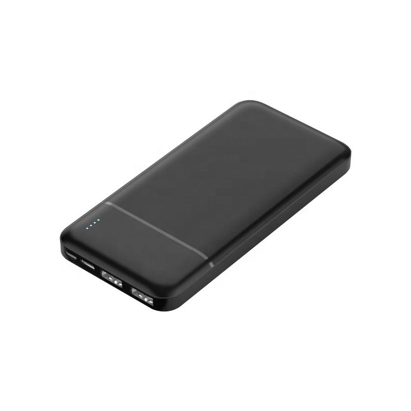 Black portable power bank with dual USB outputs