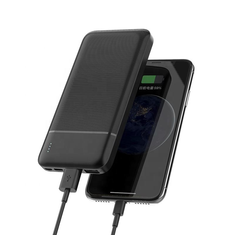 Black portable power bank with dual USB outputs
